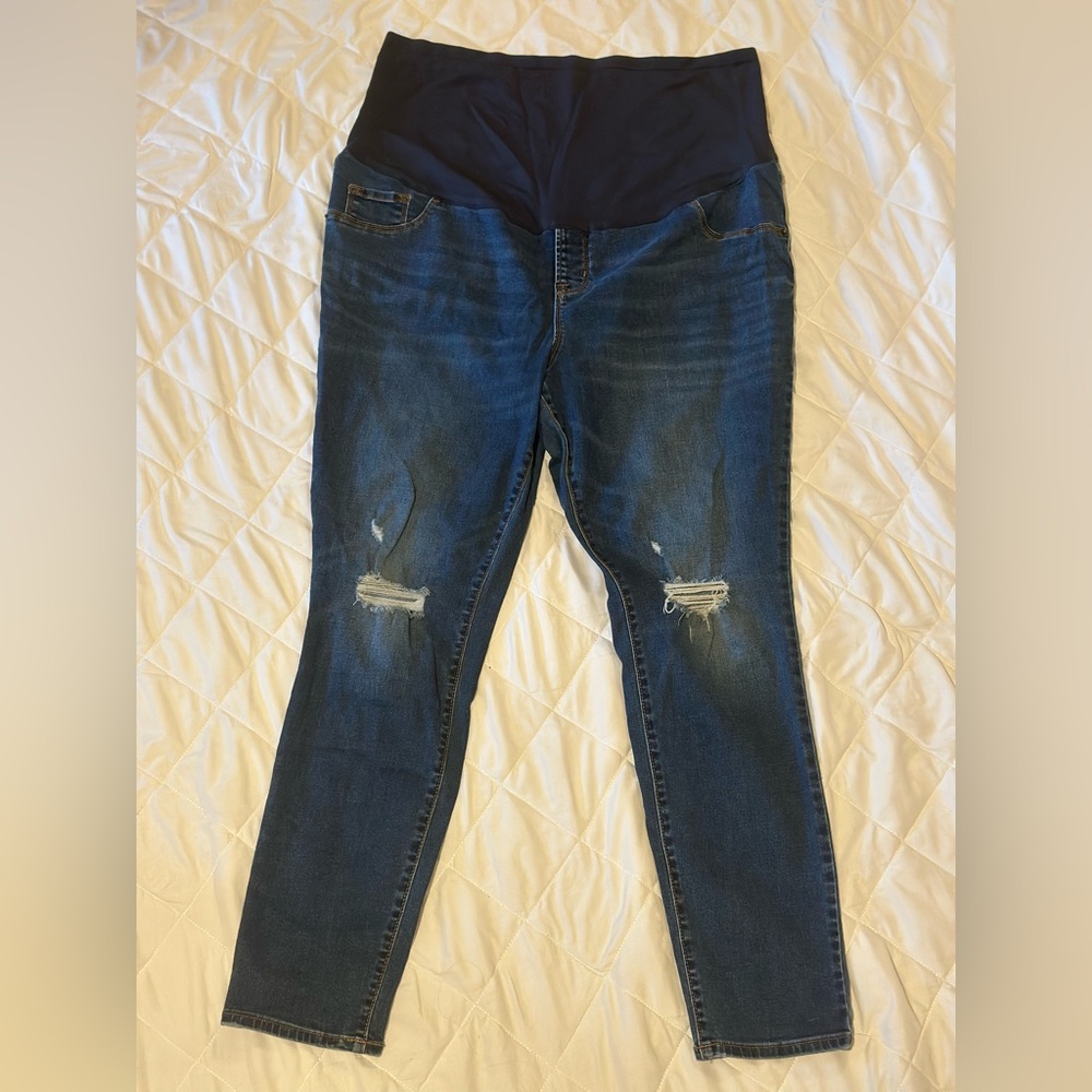 Old Navy Rockstar Suoer Skinny Dark Blue Maternity Distressed Full Panel Jeans